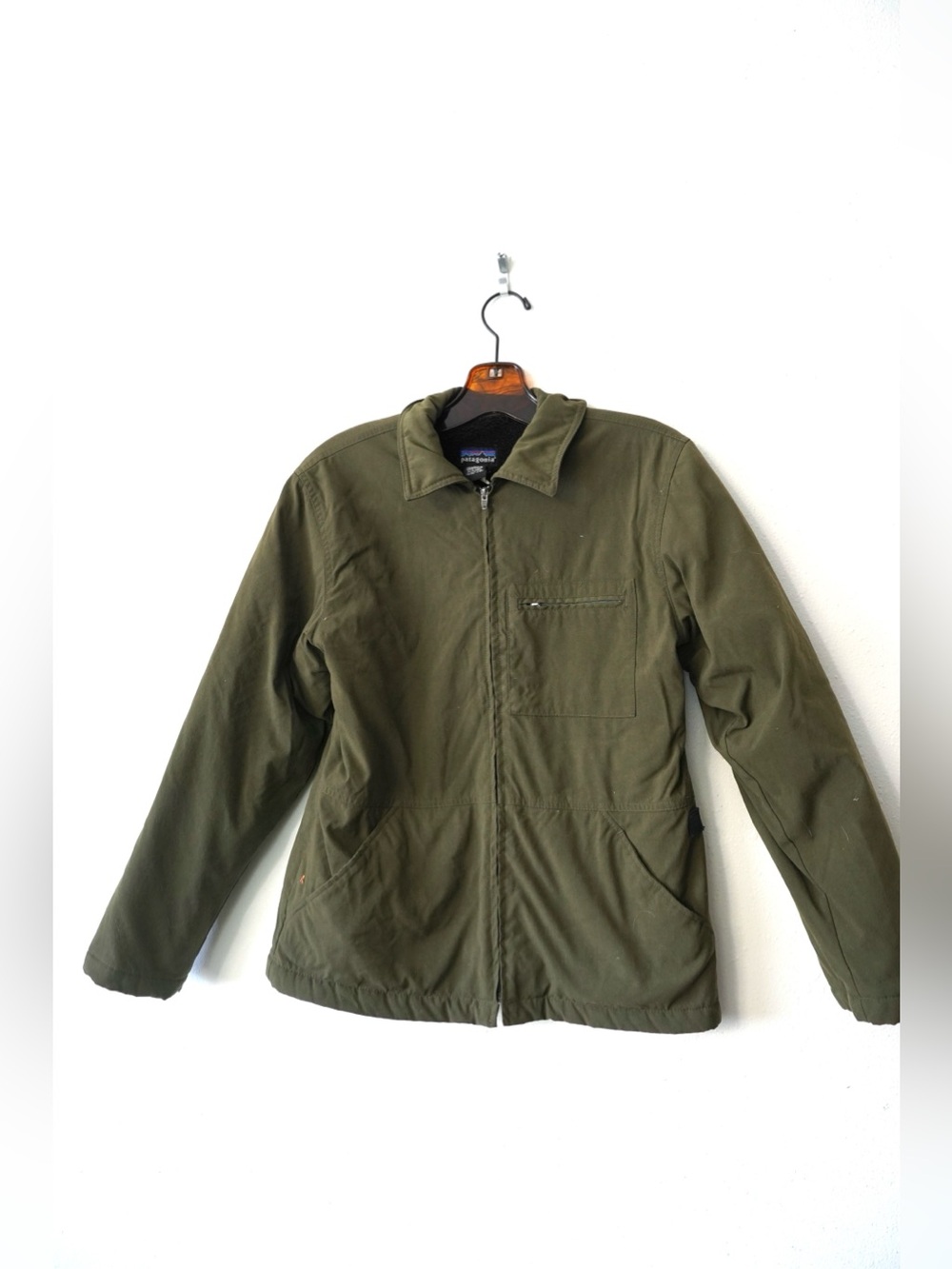 Vtg Patagonia Fleece Lined Womens Jacket Coat Sage Green Size M Full Zip FS00